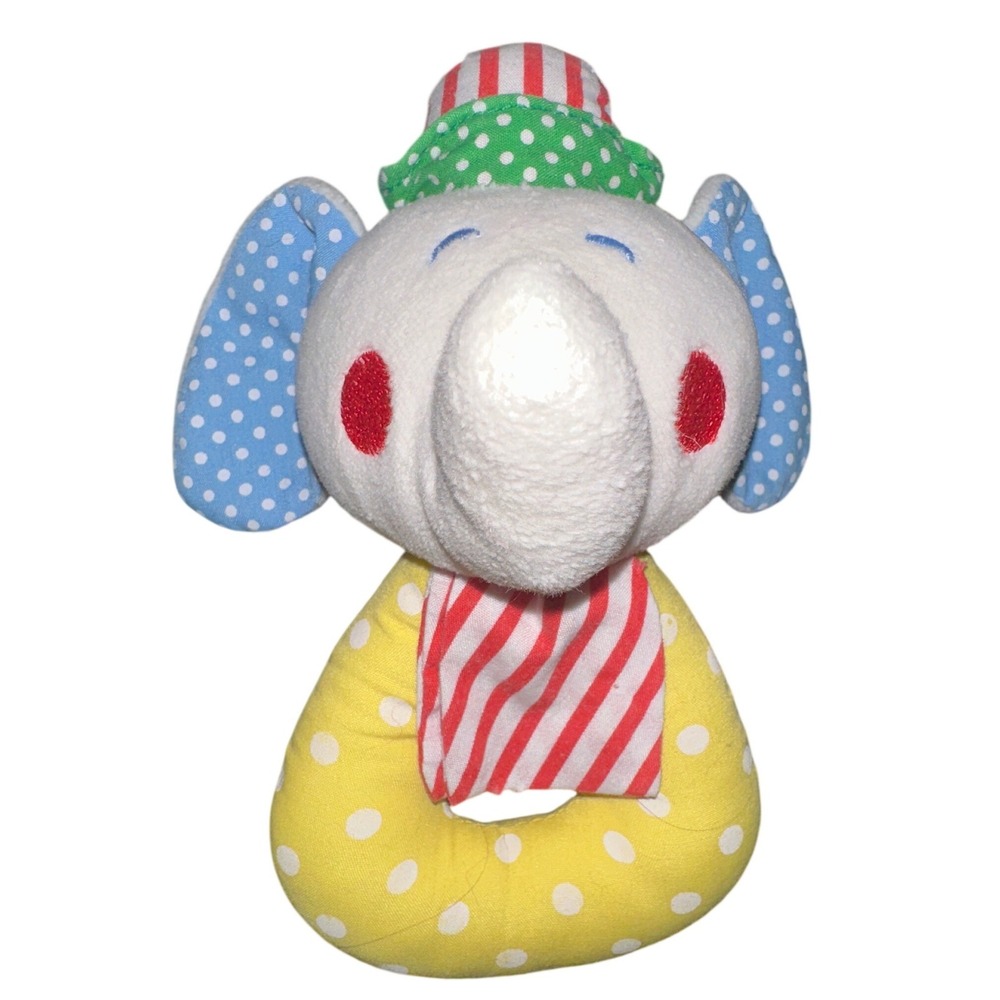 Vintage Eden Toys Plush Elephant Rattle Circus Polka Dot Striped Baby Toy